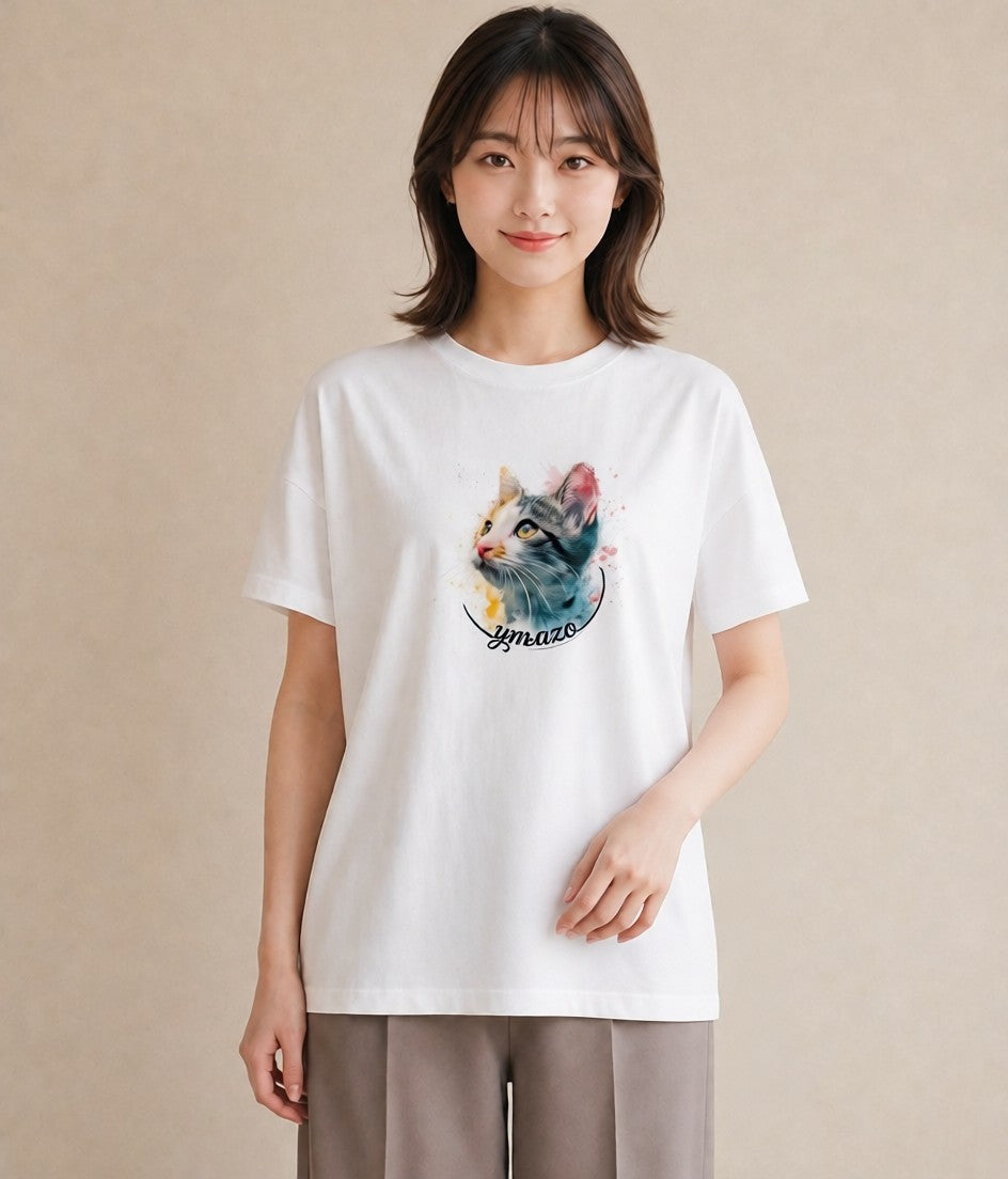 プリントTシャツ レディース 愛猫 猫 ねこ イラスト カフェコーデ 母娘コーデ 自分用 白T YMAZO