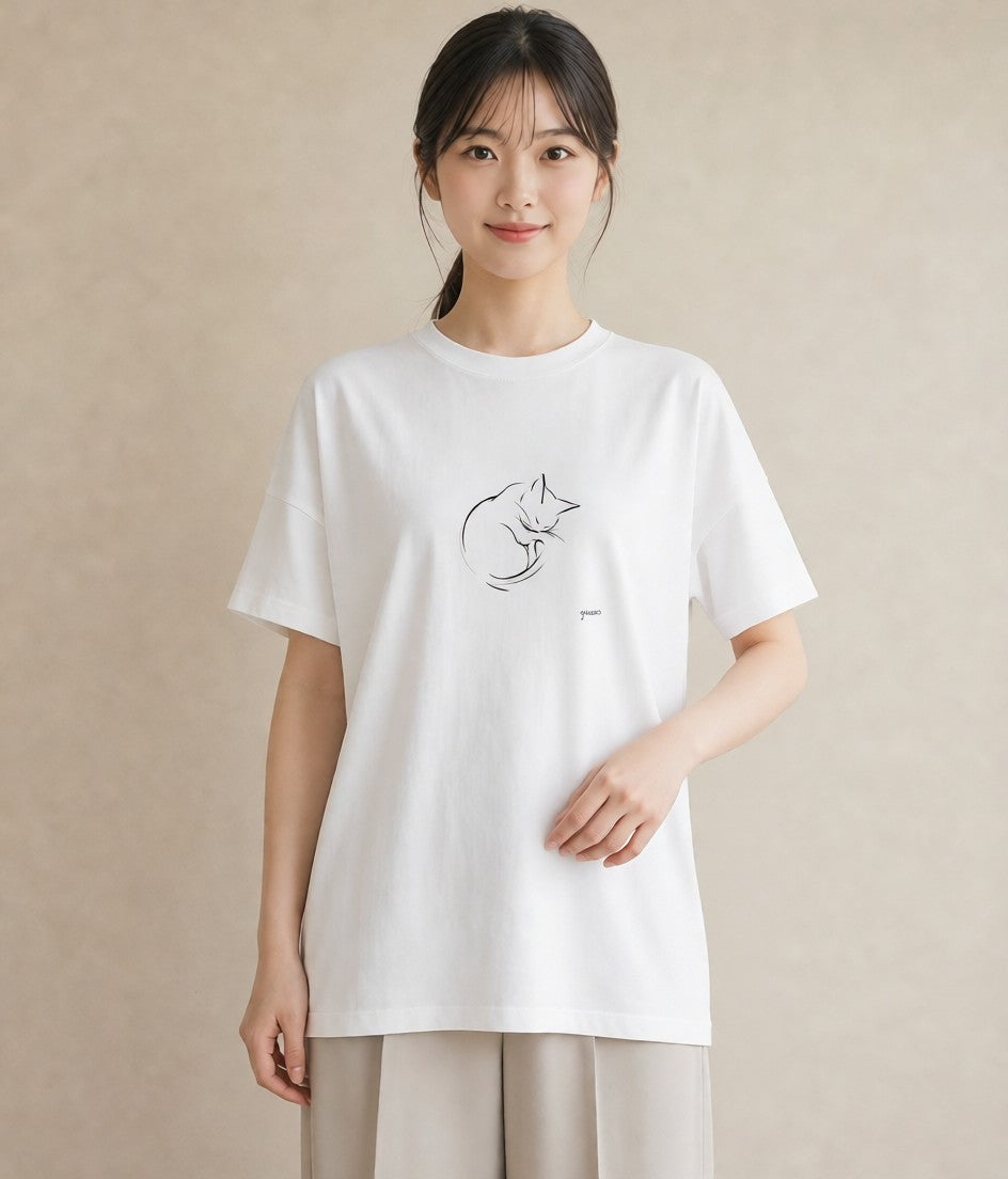 プリントTシャツ レディース 猫 ねこ ネコ イラスト 水彩風 ギフト 母の日 白T YMAZO