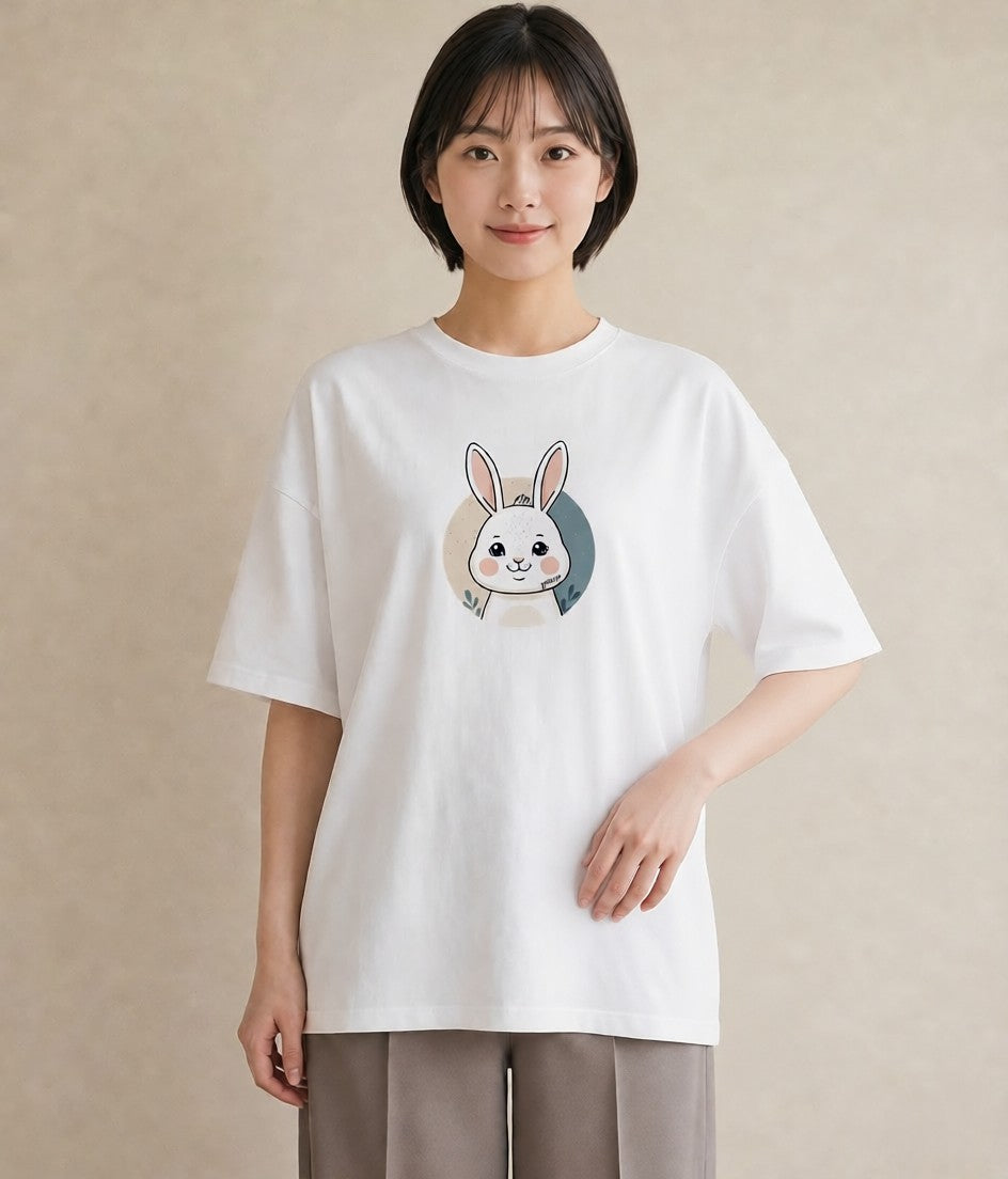 デザインTシャツ レディース うさちゃん ペット 動物 イラスト ユニーク ホワイトデー 春服 白T YMAZO