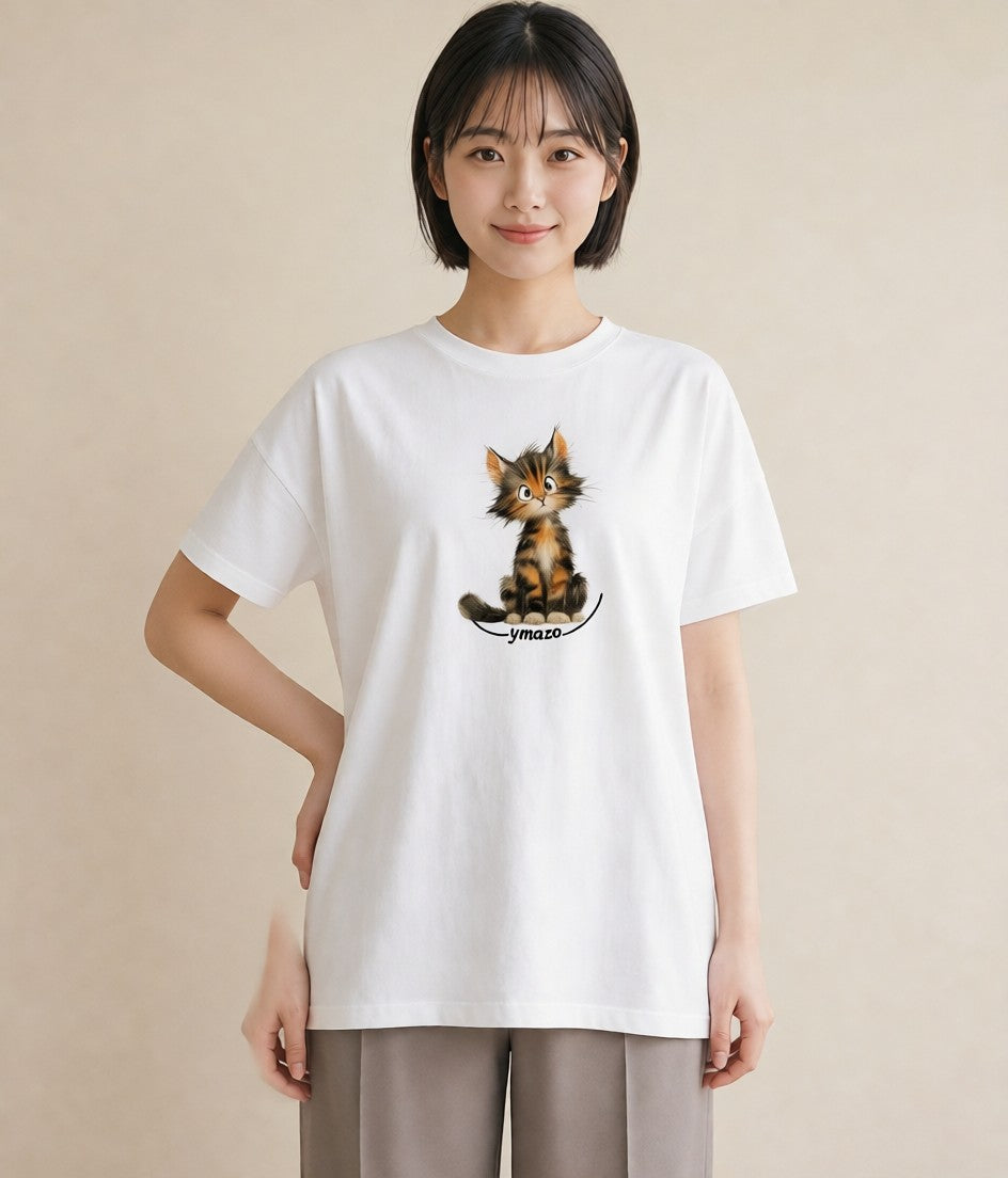 グラフィックTシャツ レディース 猫 ねこ イラスト 北欧風 母娘コーデ 自分用 白T YMAZO