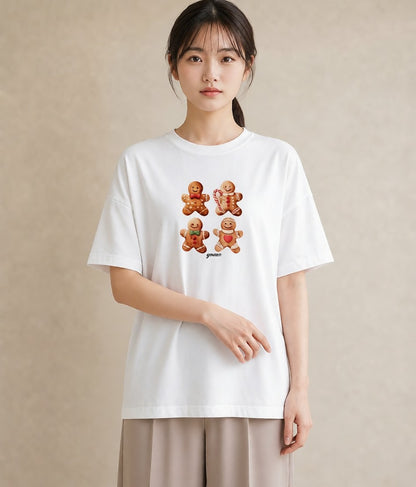半袖Tシャツ レディース クッキー 食べ物 フード イラスト ミニマル 旅行用 海 白T YMAZO