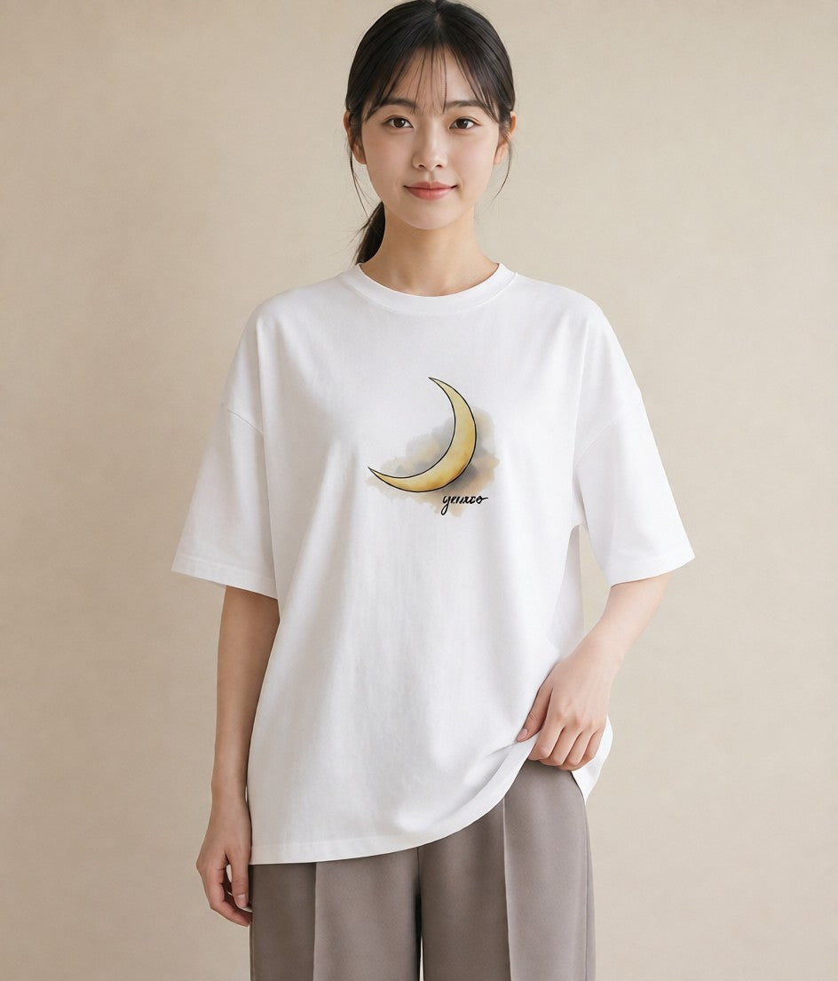プリントTシャツ レディース 星空 宇宙 イラスト ボタニカル 春服 ミセス 白T YMAZO