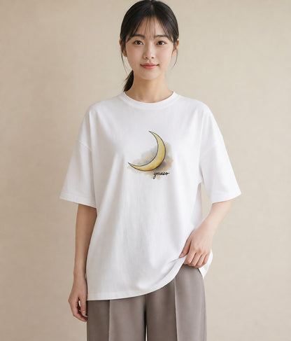 プリントTシャツ レディース 星空 宇宙 イラスト ボタニカル 春服 ミセス 白T YMAZO