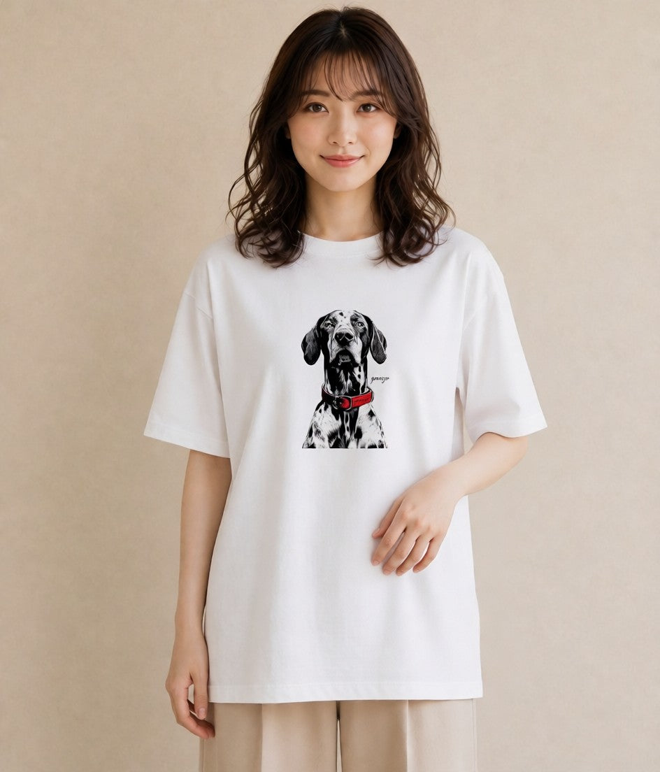 デザインTシャツ レディース ダルメシアン 犬 いぬ イラスト ニュアンス 敬老の日 ホワイトデー 白T YMAZO