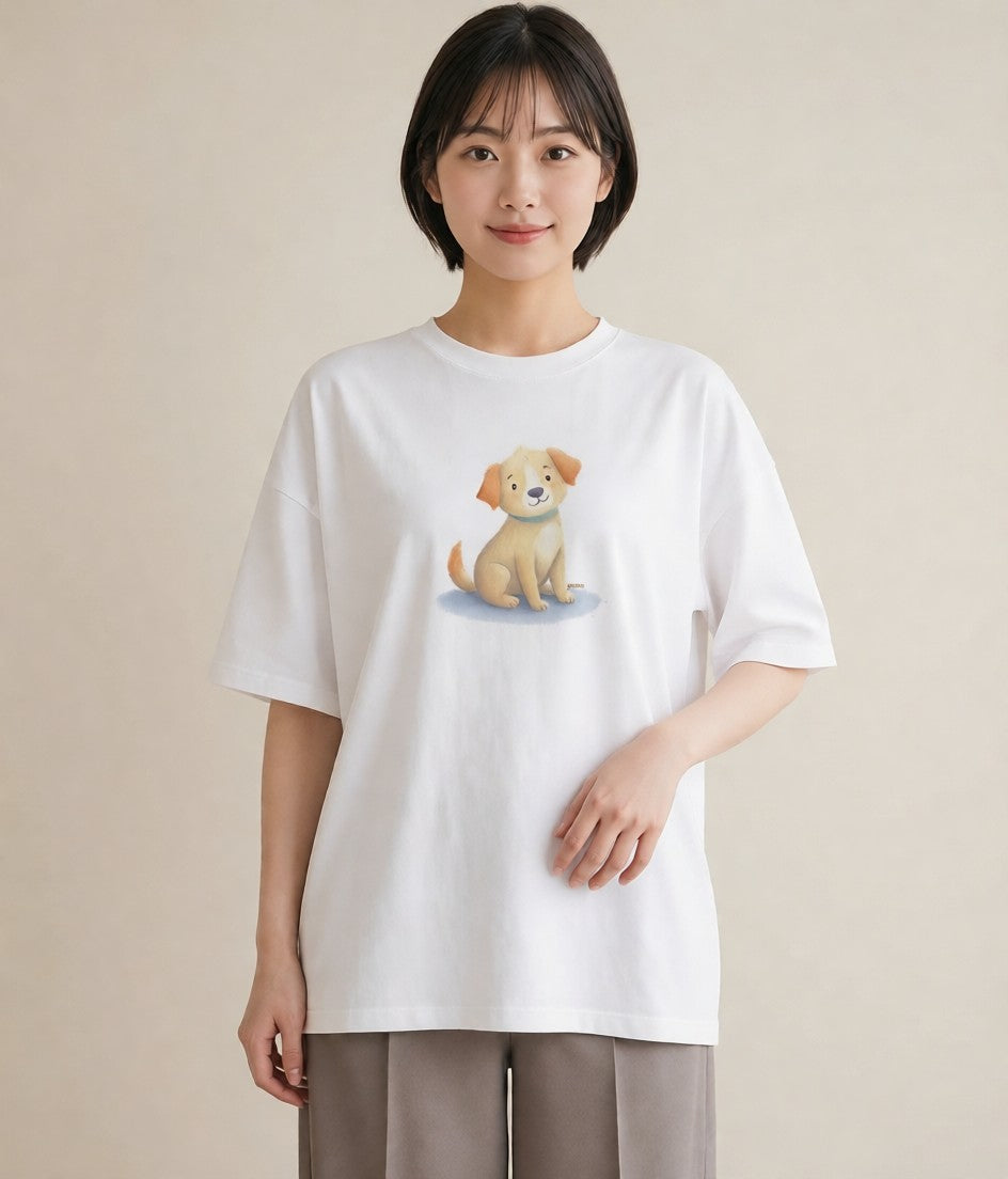 プリントTシャツ レディース 犬好き 犬 いぬ イラスト ガーリー 海 カフェ巡り 白T YMAZO