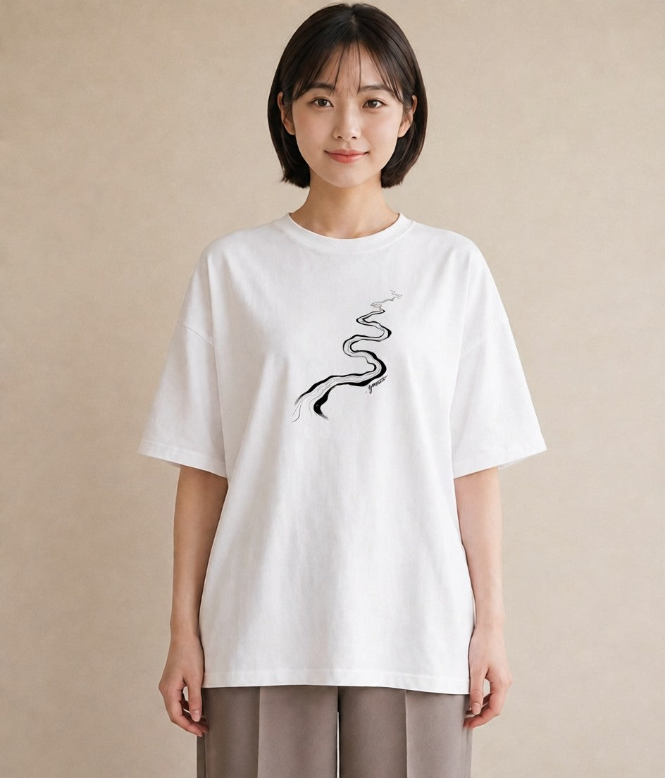 グラフィックTシャツ レディース 小川 橋 せせらぎ ナチュラル アンティーク イラスト 自分用 ルームウェア 白T YMAZO