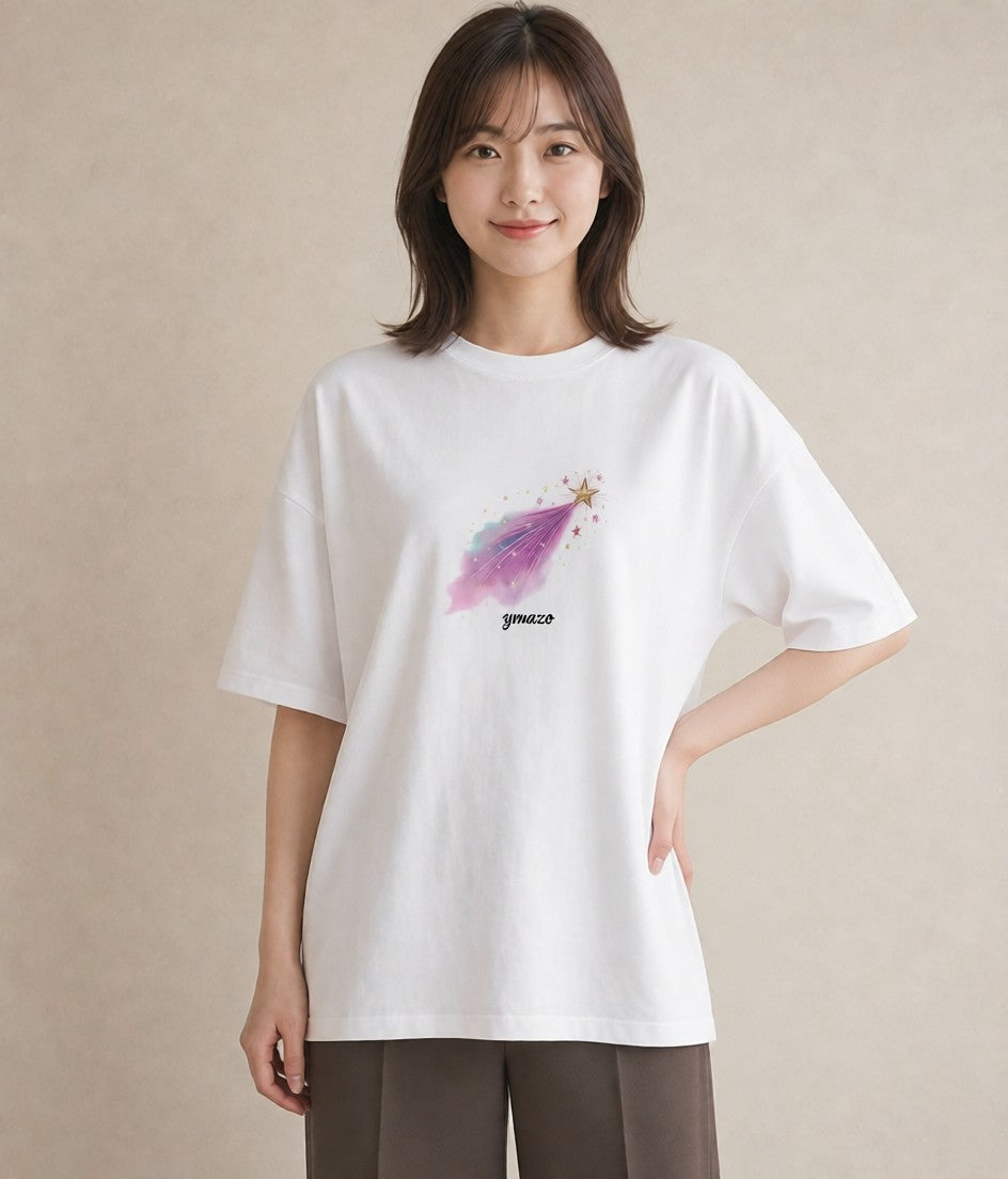 デザインTシャツ レディース オーロラ 星空 宇宙 イラスト ラフカジュアル 姉妹 送別ギフト 白T YMAZO