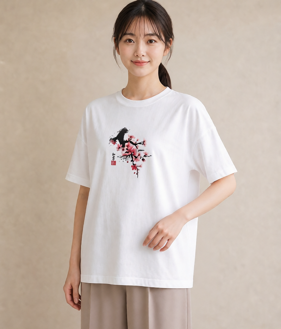Tシャツ レディース 梅 花 花柄 イラスト モード ルームウェア ギフト 白T