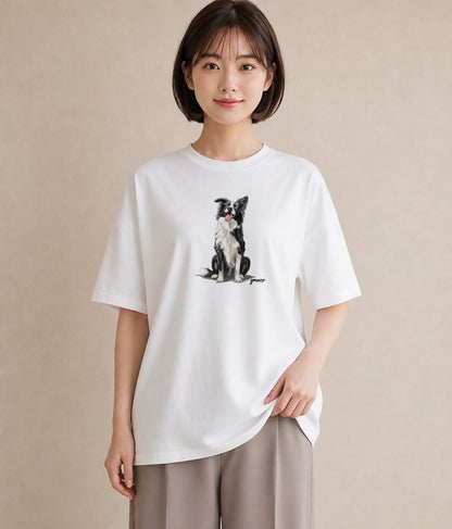 半袖Tシャツ レディース ミックス犬 犬 いぬ イラスト ナチュラル 海 カフェ巡り 白T YMAZO