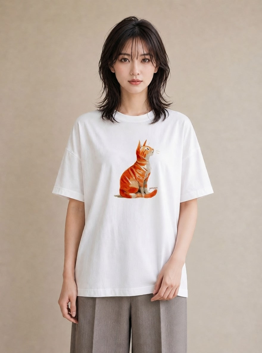 デザインTシャツ レディース ねこ 猫 ネコ イラスト お洒落 お出かけ 普段着 白T YMAZO