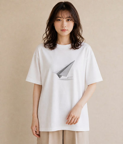 プリントTシャツ レディース 折り鶴 折り紙 ナチュラル アンティーク イラスト 休日コーデ 姉妹 送別ギフト 白T YMAZO