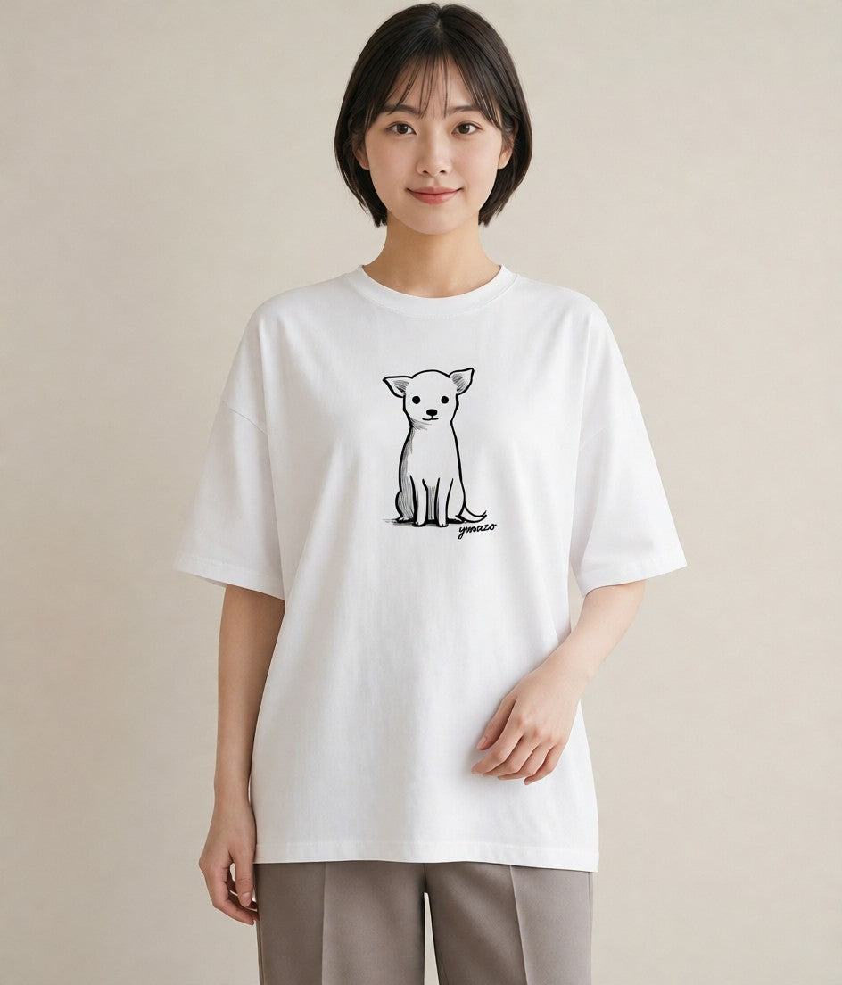半袖Tシャツ レディース 犬 いぬ わんこ イラスト 買い物 夏コーデ 白T YMAZO