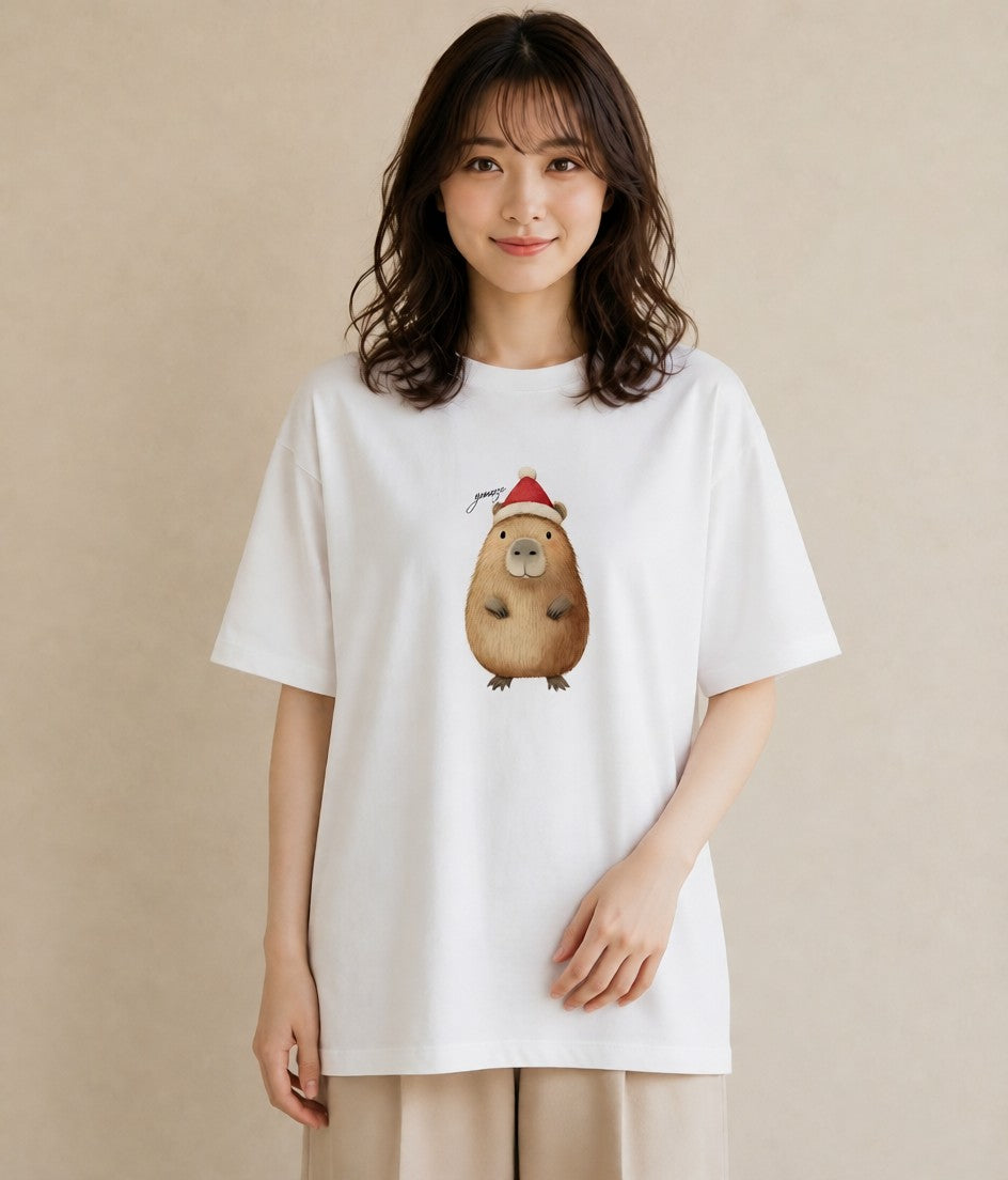 プリントTシャツ レディース モルモット ペット 動物 イラスト お揃い 親子 白T YMAZO