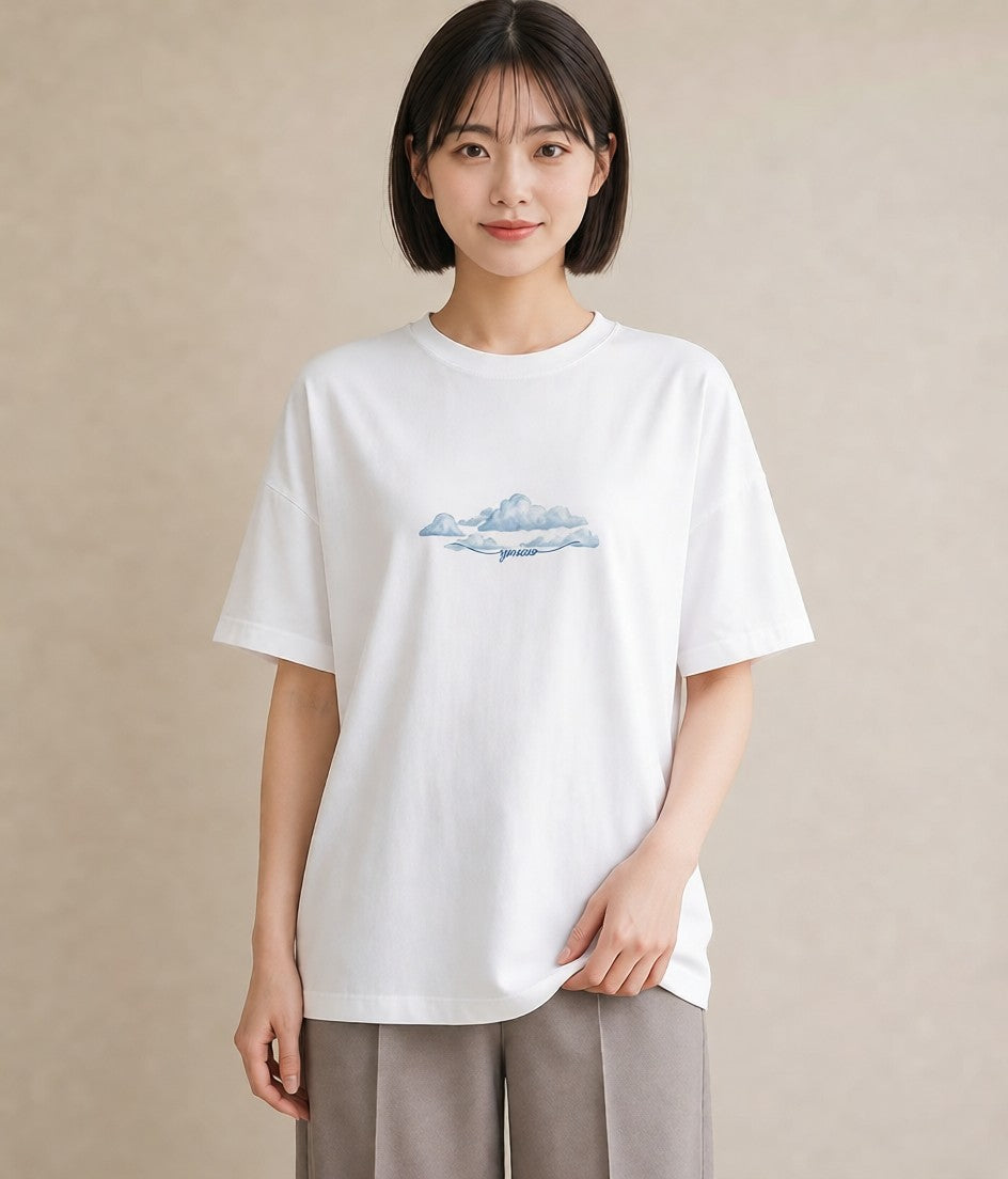 Tシャツ レディース 空 星空 宇宙 イラスト ナチュラル 普段着 週末コーデ 白T YMAZO
