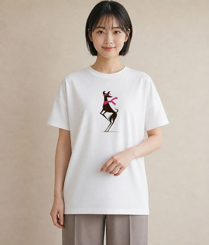 半袖Tシャツ レディース イタリアングレーハウンド 犬 いぬ イラスト きれいめカジュアル カジュアルコーデ 買い物 白T YMAZO