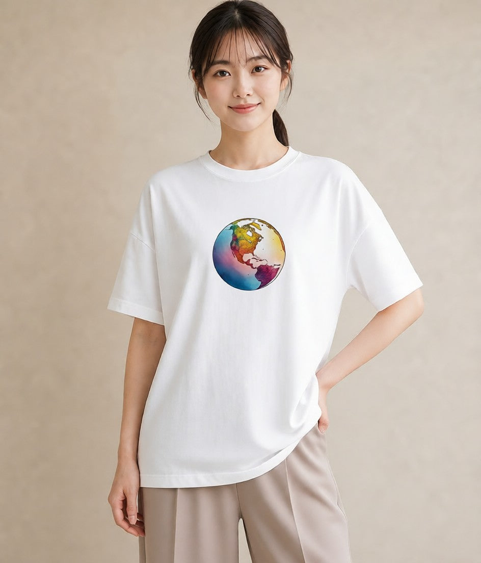 デザインTシャツ レディース 地球 星空 宇宙 イラスト ミニマル 女子会 お揃い 白T YMAZO
