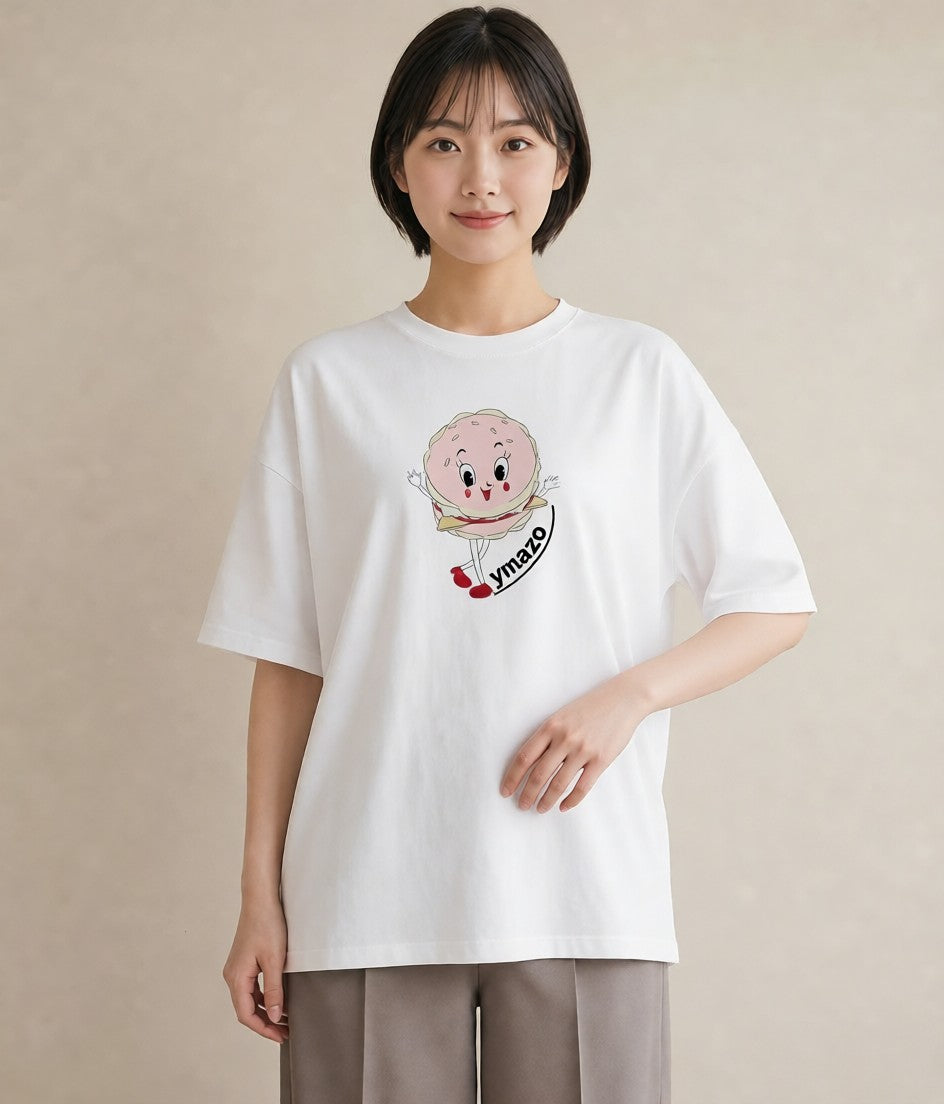 半袖Tシャツ レディース どら焼き 食べ物 フード イラスト 上品 友達ギフト 部屋着 白T YMAZO