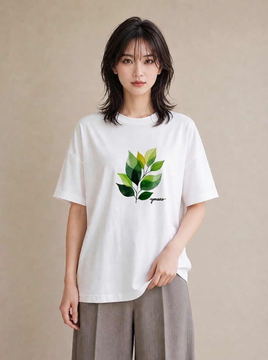 Tシャツ レディース つる 植物 ボタニカル イラスト モード クリスマス 旅行 白T YMAZO
