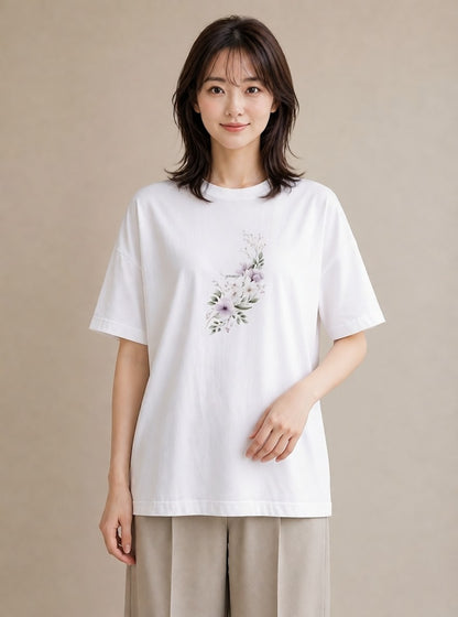 半袖Tシャツ レディース 封蝋 手紙 アンティーク ナチュラル イラスト きれいめカジュアル 春服 ミセス 白T YMAZO