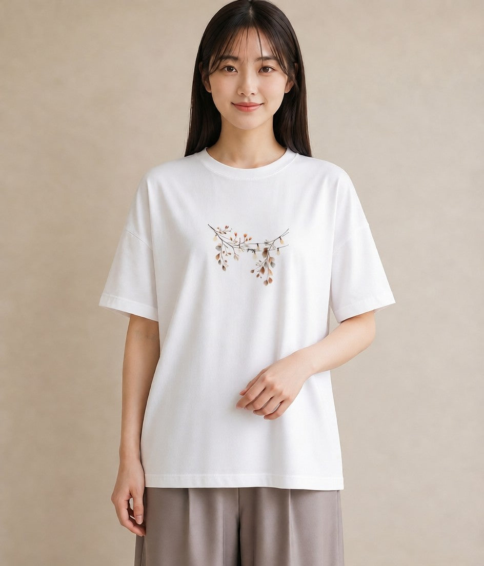 デザインTシャツ レディース 洗濯物 風 ナチュラル アンティーク イラスト 上品 誕生日プレゼント 綿100 白T YMAZO