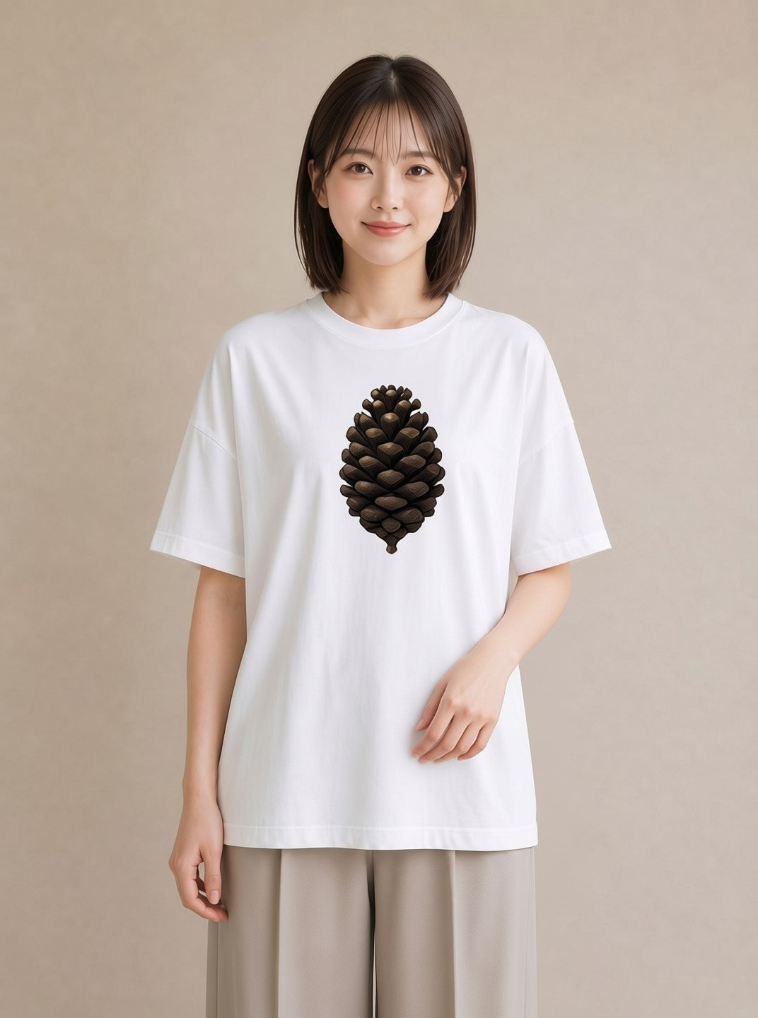 Tシャツ レディース 松ぼっくり 植物 ボタニカル イラスト 北欧風 ビーチ デイリーウェア 白T YMAZO