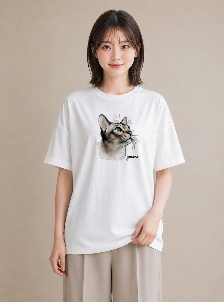 Tシャツ レディース 猫好き 猫 ねこ イラスト ゆるコーデ ルームウェア ギフト 白T YMAZO