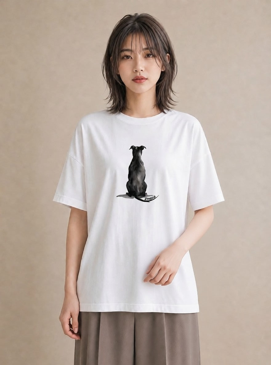 半袖Tシャツ レディース 犬 いぬ イラスト 線画 ミセス 春コーデ 白T YMAZO