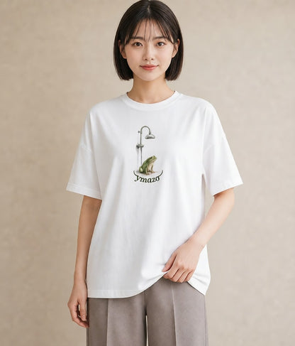 デザインTシャツ レディース アマガエル ペット 動物 イラスト シンプル お出かけ 普段着 白T YMAZO