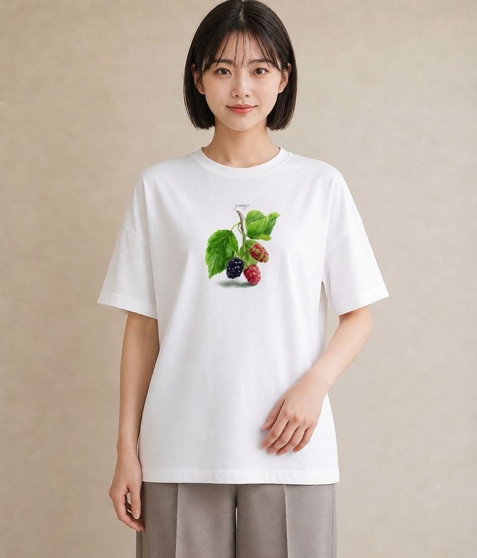 Tシャツ レディース 木の実 植物 ボタニカル イラスト ポップ レイヤード 友達ギフト 白T YMAZO