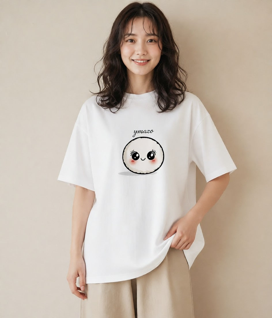 Tシャツ レディース おにぎり 食べ物 フード イラスト きれいめカジュアル 友達ギフト 部屋着 白T YMAZO