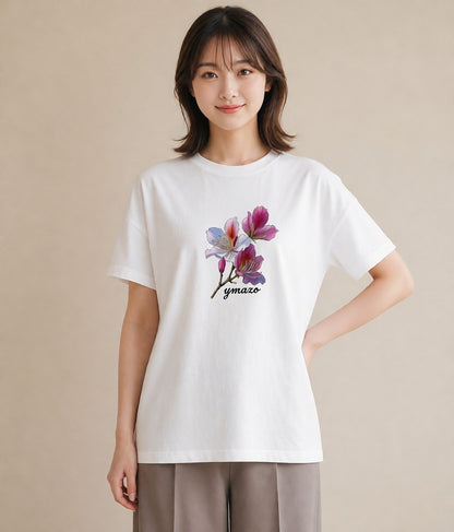 Tシャツ レディース 花 花柄 イラスト カジュアル 敬老の日 ホワイトデー 白T YMAZO