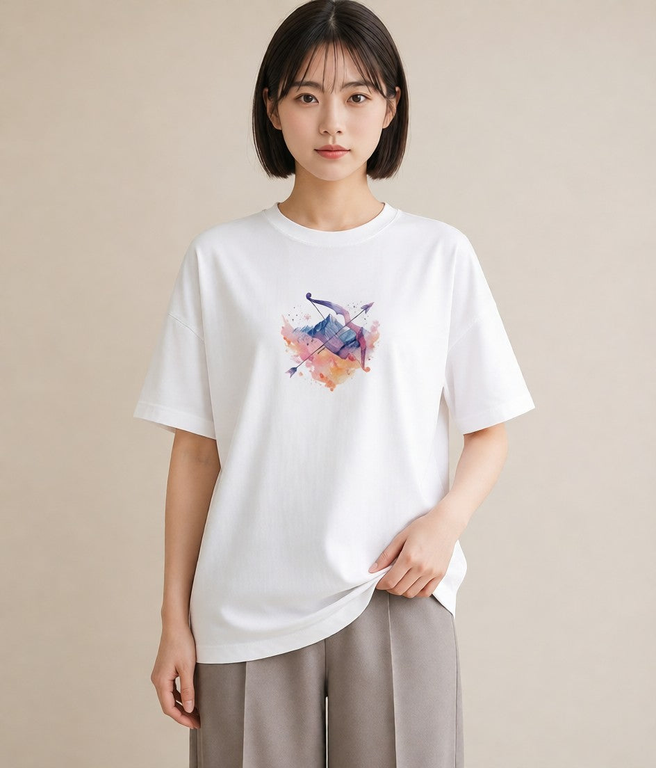 グラフィックTシャツ レディース 山羊座 星空 宇宙 イラスト ポップ お揃い 親子 白T YMAZO
