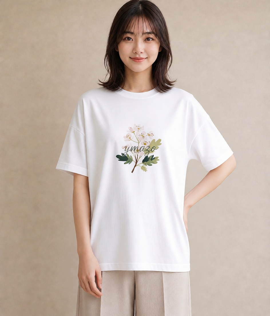 プリントTシャツ レディース 金木犀 花 花柄 イラスト 個性的 送別ギフト 通勤 白T