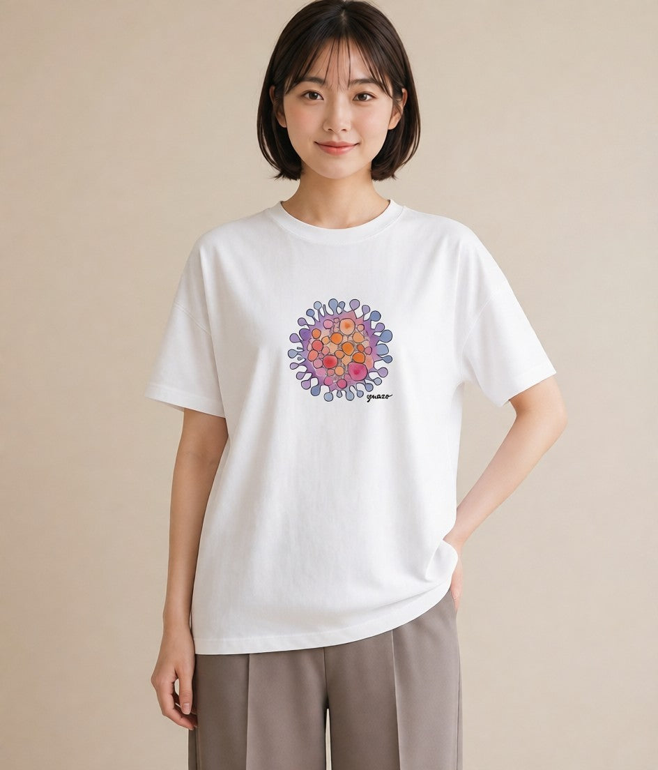 Tシャツ レディース 太陽 星空 宇宙 イラスト きれいめ 買い物 夏コーデ 白T YMAZO