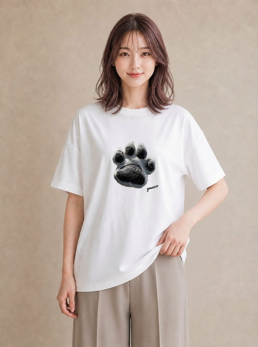 グラフィックTシャツ レディース 猫の手 猫 ねこ イラスト 個性的 在宅 公園 白T YMAZO