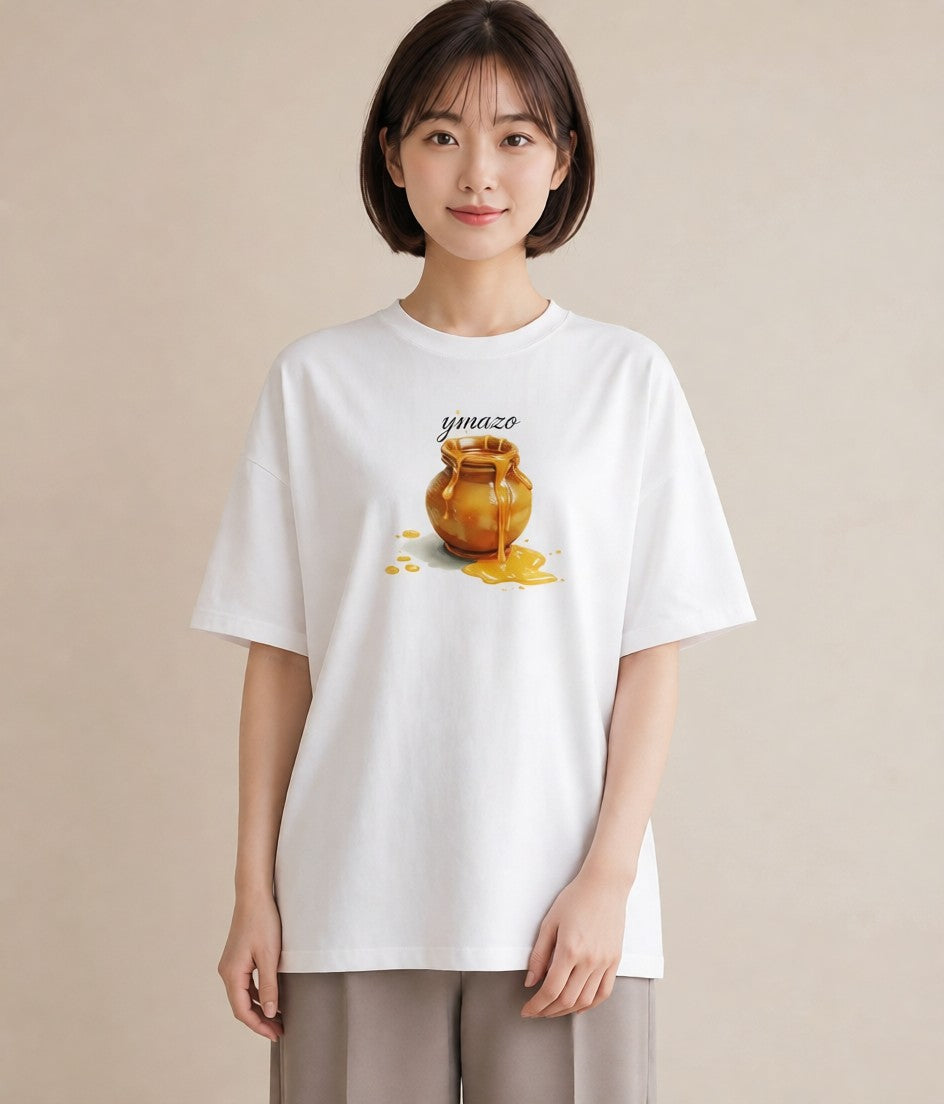 Tシャツ レディース はちみつ 食べ物 フード イラスト 手描き風 ルームウェア ギフト 白T YMAZO