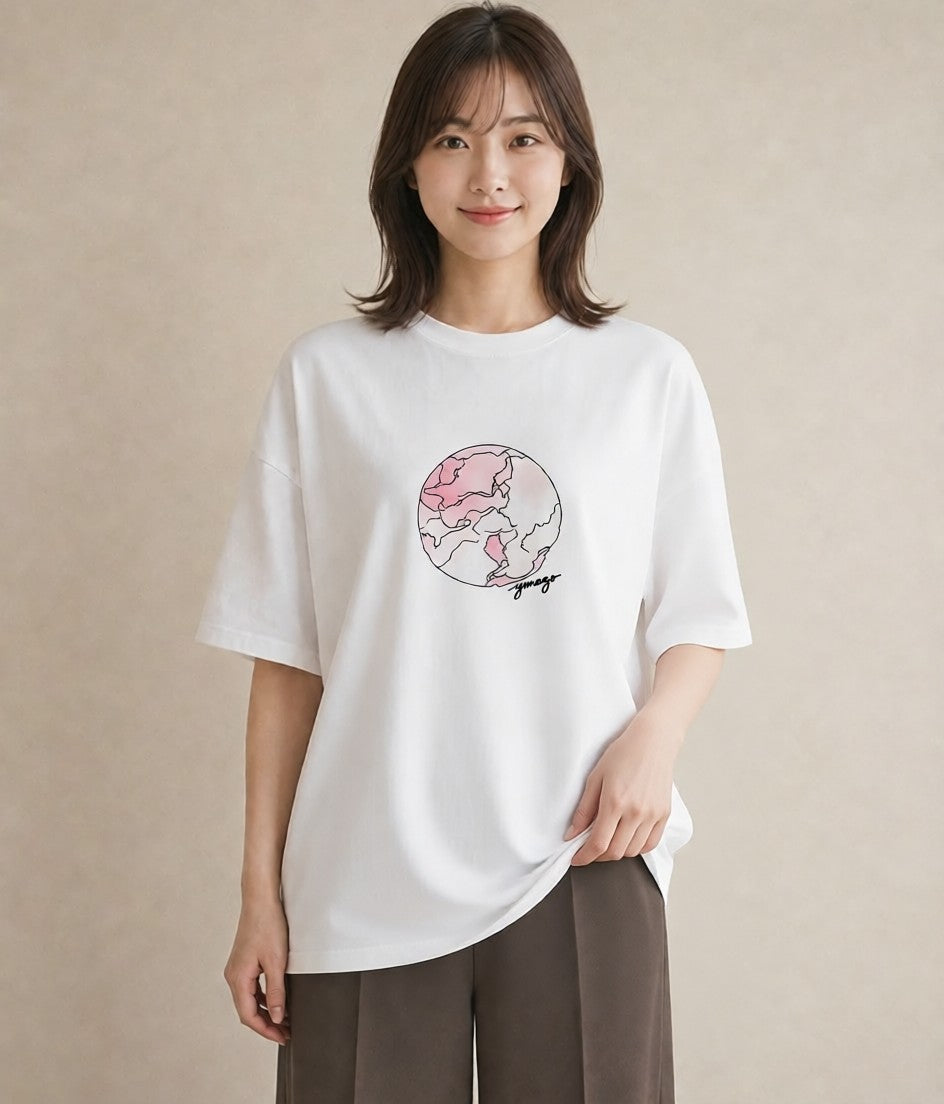 半袖Tシャツ レディース 月 星空 宇宙 イラスト ガーリー 通勤 在宅 白T YMAZO