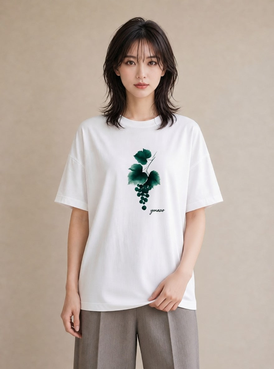 Tシャツ レディース ぶどう 葡萄 食べ物 フード イラスト ナチュラル レイヤード 友達ギフト 白T YMAZO