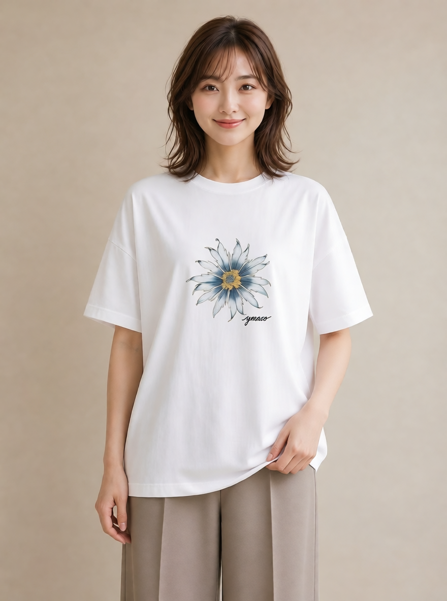 プリントTシャツ レディース 蓮 花 花柄 イラスト 旅行コーデ 女子会 お揃い 白T