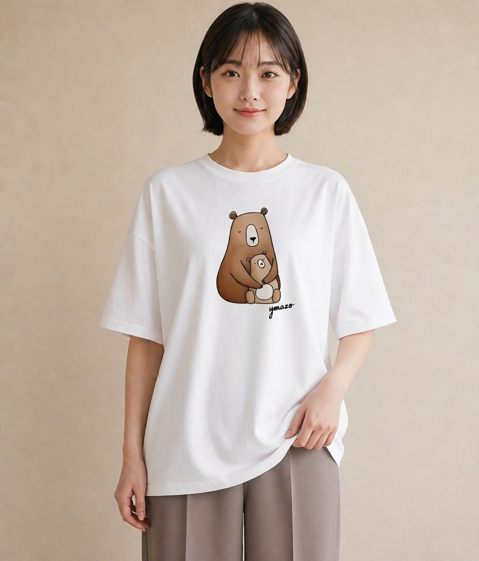 グラフィックTシャツ レディース くま クマ ベア 動物 アニマル イラスト きれいめ 敬老の日 ホワイトデー 白T YMAZO