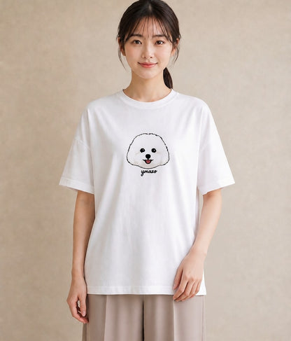 デザインTシャツ レディース ビションフリーゼ 犬 いぬ イラスト 韓国風 レイヤード 友達ギフト 白T YMAZO