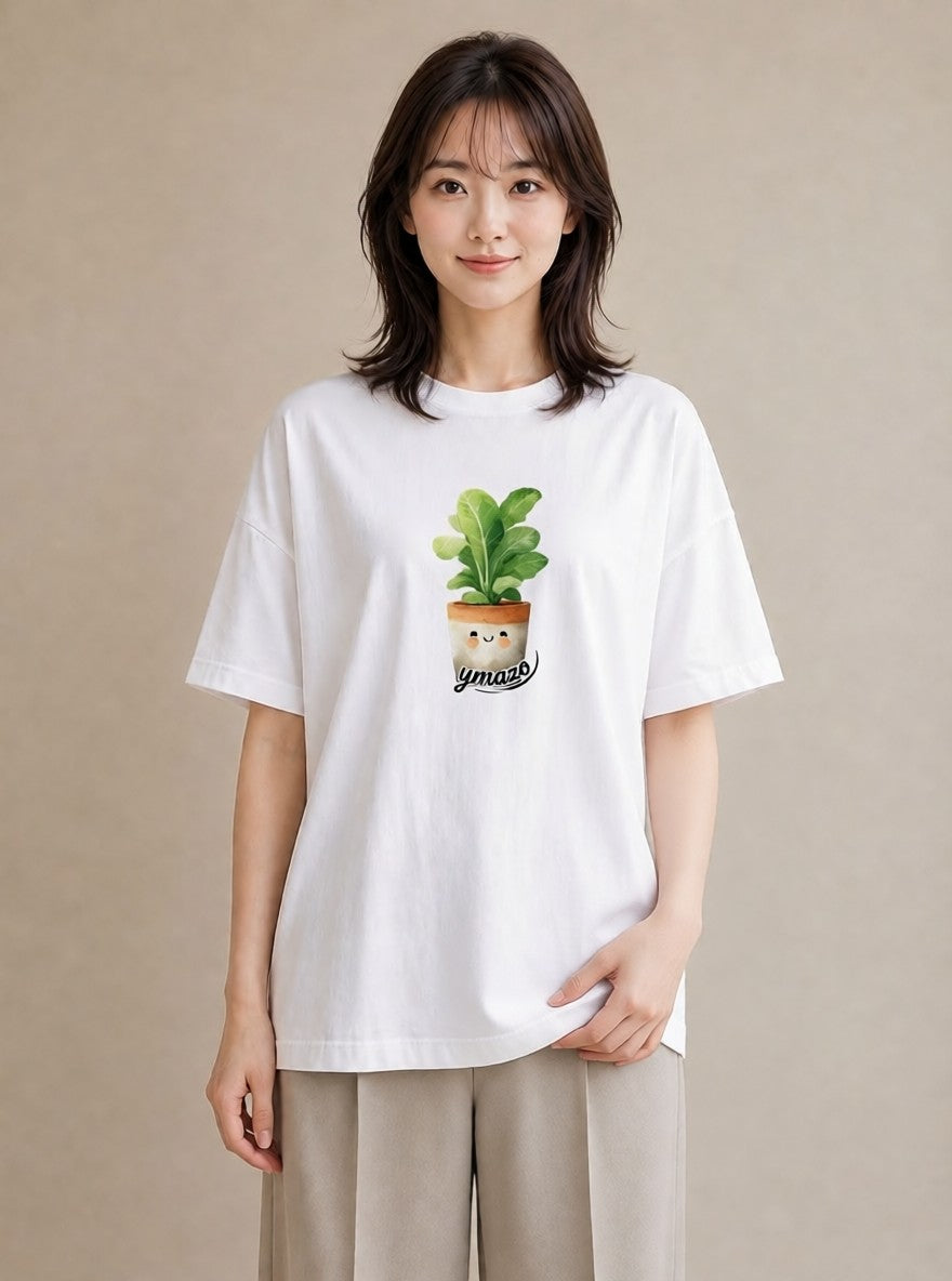 プリントTシャツ レディース 苔 植物 ボタニカル イラスト アート風 カジュアルコーデ 買い物 白T YMAZO