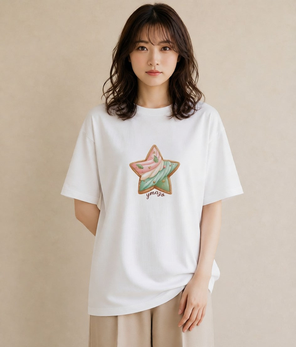 半袖Tシャツ レディース 星 星空 宇宙 イラスト お洒落 買い物 夏コーデ 白T YMAZO