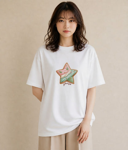 半袖Tシャツ レディース 星 星空 宇宙 イラスト お洒落 買い物 夏コーデ 白T YMAZO