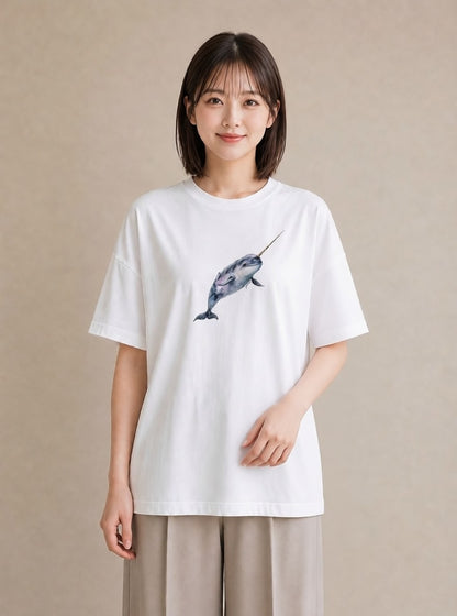 デザインTシャツ レディース イカ 海の生き物 海 イラスト 手描き風 カフェ巡り 白T YMAZO
