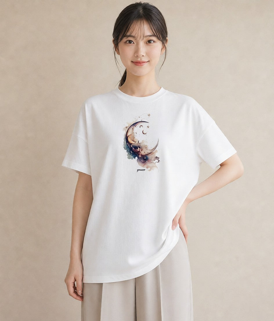 半袖Tシャツ レディース 山羊座 星空 宇宙 イラスト お洒落 カフェ服 クリスマス 白T YMAZO