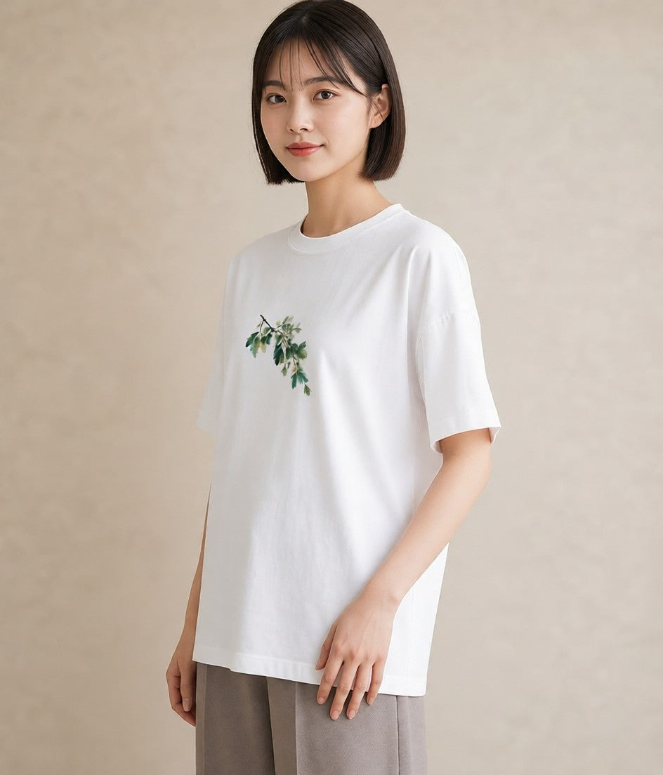 プリントTシャツ レディース 苔 植物 ボタニカル イラスト アート風 親子 20代 白T YMAZO