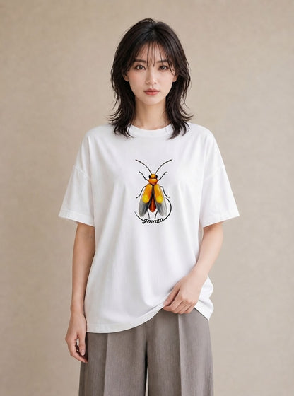 Tシャツ レディース ダンゴムシ 昆虫 虫 イラスト 旅行コーデ 休日 ペアコーデ 白T YMAZO