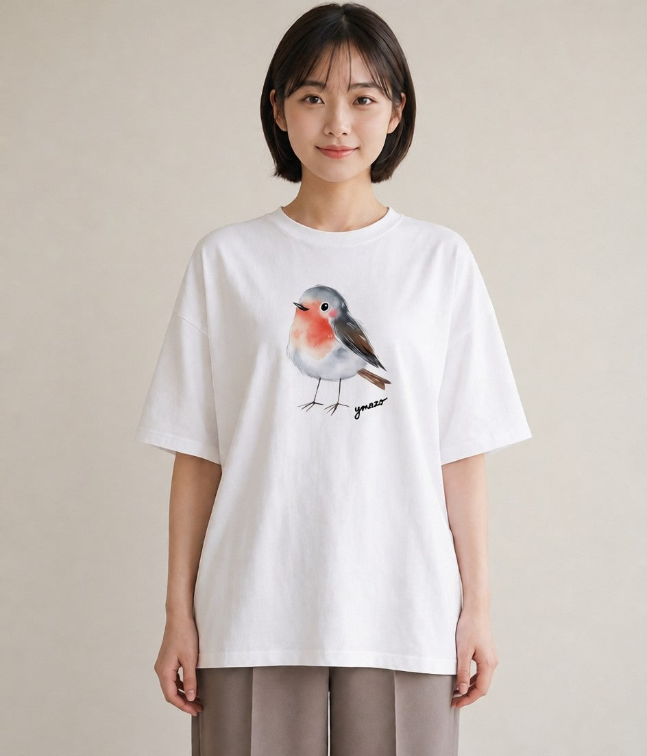 Tシャツ レディース 文鳥 ペット 動物 イラスト レトロ カジュアルコーデ 買い物 白T YMAZO