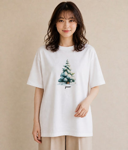 Tシャツ レディース 雪 星空 宇宙 イラスト お洒落 レイヤード 友達ギフト 白T YMAZO